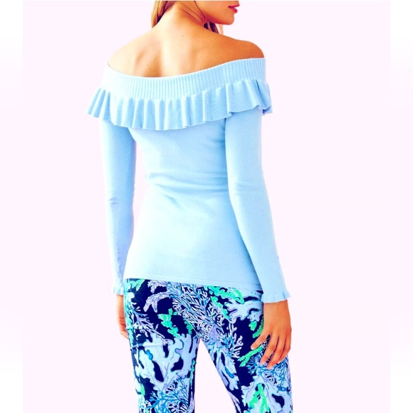 Lilly Pulitzer NWT Siesta Off Shoulder Sweater Crew Blue Size XL - Picture 3 of 8